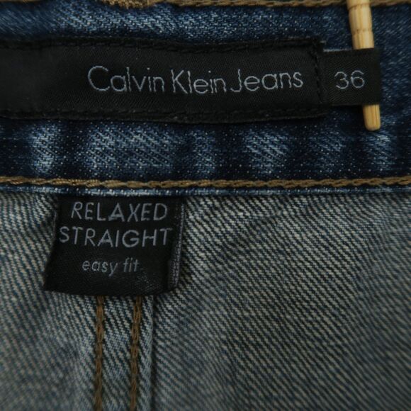 Calvin Klein Jeans Mens Size 36x35 Blue Relaxed Straight Rigid Denim Stone Wash - Picture 9 of 16